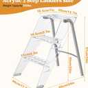 Acrylic 3 Step Ladder, Folding Transparent Step Stool with Anti-Slip Steps