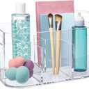 STORi Bliss 5-Compartment Plastic Cosmetics Storage Organizer | Clear | Rectangular Divided Makeup Bin & Vanity Caddy with Pass-Through Handles | Round Corner Design | Made in USA