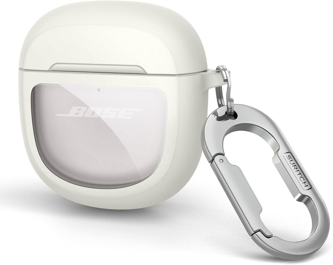 SURITCH Protective Cases for Bose QuietComfort Earbuds II 2022 / QuietComfort Ultra/Ultra Earbuds 2nd Gen, Shockproof Case Cover for Bose QC ii 2 & Ultra Case Accessories with Carabiner, White