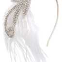 BABEYOND 1920s Flapper Headband Accessories Roaring 20s Feather Hair Band Vintage Gatsby Party Accessories (White)