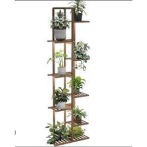 Solatmos Bamboo Plant Stand With Grow Lights Indoor Plants Outdoor Corner Plant Shelf Flower Stands for Living Room Patio Garden Corner Balcony (Brown, 8 Tier)