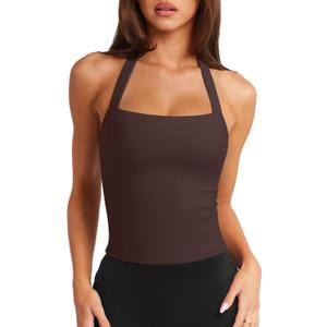 LASLULU Womens Sexy Halter Sports Bra Workout Tops Wirefree Sleeveless Gym Yoga Tank Tops Y2k Casual Crop (Brown, L)
