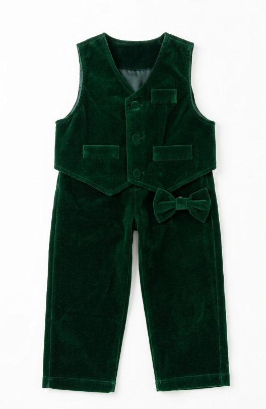 IDOPIP Toddler Kids Baby Boys Formal Suit Velvet Gentleman Outfits 3PCS  Tie Shirt Vest Pants Winter Fall Casual Birthday Wedding Party Dress Clothes Set Dark Green -Vest 18-24 Months