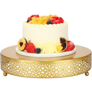 Wenqik Cake Stand 12 Inch Round Metal Cupcake Dessert Wedding Cake Stand Cookies Display Holder Fruit Serving Tray for Table Wedding Birthday Anniversary Party(Gold)