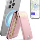 SURITCH for MagSafe Wallet with Find My Functionality, NFC Supported Card Holder with RFID Blocking, Magnetic Wallet with Adjustable Stand Selfie Stick for iPhone 17/16/15/14/13/12 Series, Pink