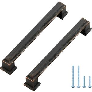 Ravinte Hardware 15 Pack Oil Rubbed Bronze Cabinet Pulls, 5 Inch (128mm) Hole Center Zinc Alloy Drawer Handles for Kitchen Cabinets, Cupboards, Dressers, Square Solid Metal Hardware