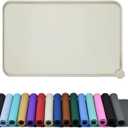 Reopet Waterproof Pet Feeding Mat with High Raised Edges, Heavier and Thicker Placemats for Cat Dog Water Bowl with BPA Free, Dogs Cats Food Mats for Messy Drinkers to Prevent Spill and Protect Floors (18.5" x 11.5", Beige)