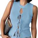 Yousify Women's Tie Front Sweater Vest Ribbed Knit Tank Tops 2025 Summer Fashion Casual Cute Bow Sleeveless Knit Vest Tops, M