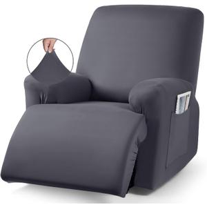 TAOCOCO Recliner Chair Covers Stretch Polyester Fabric 3-Piece for Large Recliners, Soft, Breathable and Skin-Friendly Furniture Protector, Washable (Dark Gray, Recliner Chair Cover)