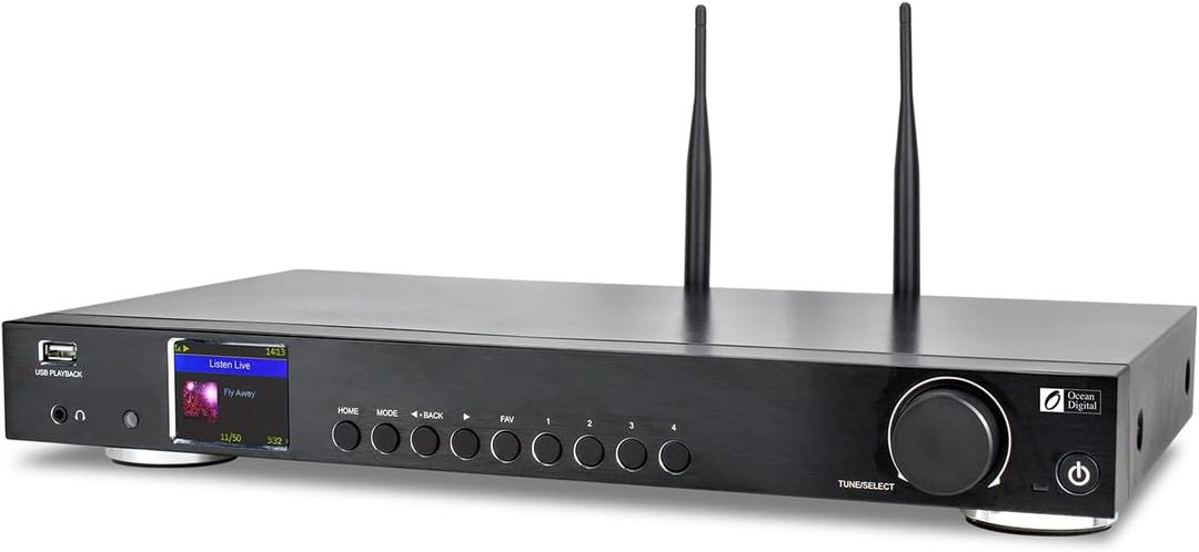 Ocean Digital WR-50 Internet Radio Tuner Component Wi-Fi, Ethernet LAN, Podcasts, Stereo Outputs to Connect Hi-Fi System, Bluetooth Receiver, USB Playback, Remote Control, 2.4" Color Display