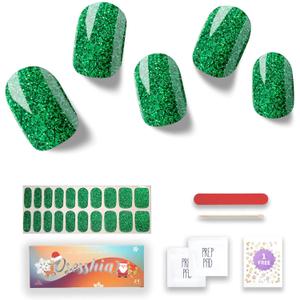 Semi Cured Gel Nail Strips, 20 pcs Nail Wraps, Glaze Stickers, Salon Quality French Manicure, Full Decal Gel Polish Strips, Long Lasting SCG, UV Lamp Required (Shamrock Dew)