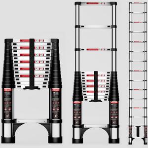 Telescoping Ladder,14.5 FT Aluminum Lightweight Extension Ladder with 2 Triangle Stabilizers, Heavy Duty 330lbs Max Capacity (Silvery)