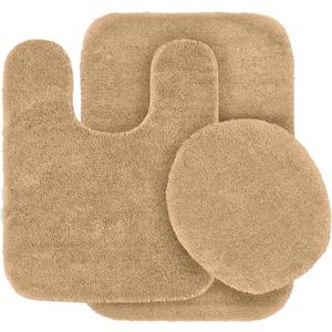 #6 Bath Mat, Contour Mat, and Lid Cover, with Rubber Backing Bathroom Set 3 Piece Solid Assorted Colors (Taupe Sand)