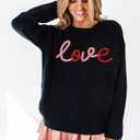 LEMAFER Women 2026 Merry Christmas Round Neck Sequin Letters Sweater Casual Solid Slogan Long Sleeve Pullover Sweatshirt Tops (Black, M)