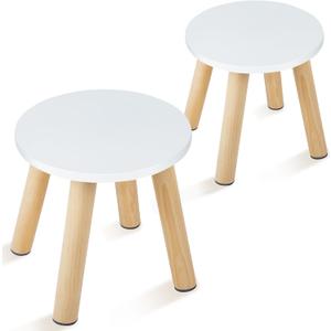 2 x Wooden Step Stool for Kids, Children's Stool Matched Sensory Table, Children Sitting Stool with Assembled Four-Legged, Multi-Purpose Kids Chairs for Bathroom Kitchen Bedroom, Natural Anti-Slip, 2 Pack