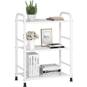 JSB 3-Tier Adjustable Shelving Unit, Heavy Duty Storage Rack Organizer Metal Corner Shelf for Kitchen Living Room Laundry Pantry Bathroom (White, 3 Tier)
