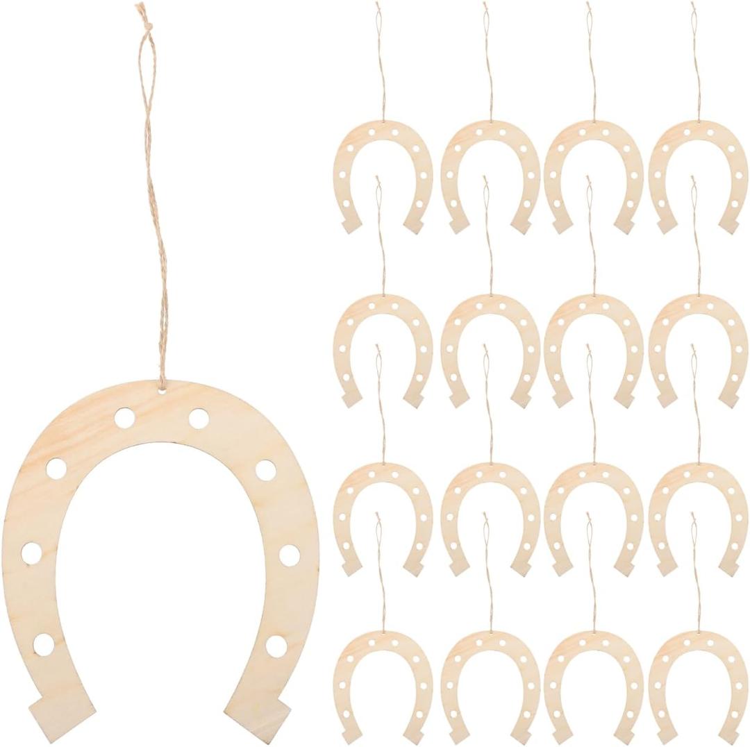 BESPORTBLE 24pcs Unfinished Horseshoe Wood Cutouts, DIY Graffiti Wooden Slices, Smooth Edges, 6.69 x 5.90 Inch, Khaki, for Crafts and Decorations