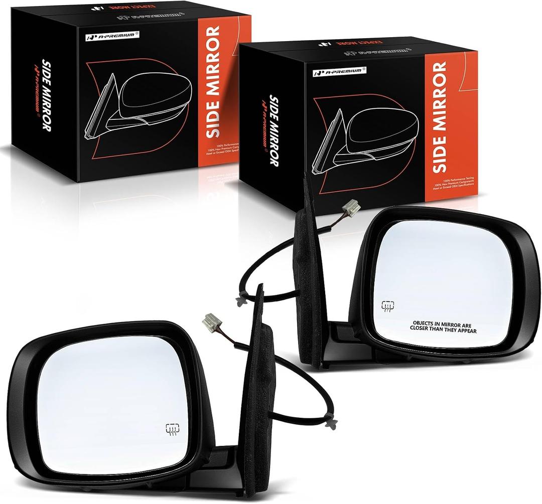 A-Premium Pair (2) Driver and Passenger Side Power Door Mirror(6 hole 5 prong) - Compatible with Dodge Grand Caravan & Chrysler Town & Country - Heated Manual Folding Black Outside Rear View Mirror