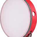 Flexzion Wooden Round Tambourine for Kids and Adults 8" Inch Single Row 8 Pair Jingles, Red Handheld Percussion Instrument for Beginner and Professional Tambourine Player