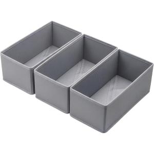 Dresser Drawer Organizer 3 Pack Gray, Small Storage Bins for Sock Underwear, 4.8' Tall Fabric Divider for Closet, Foldable Multipurpose Drawer Organizer for Clothes
