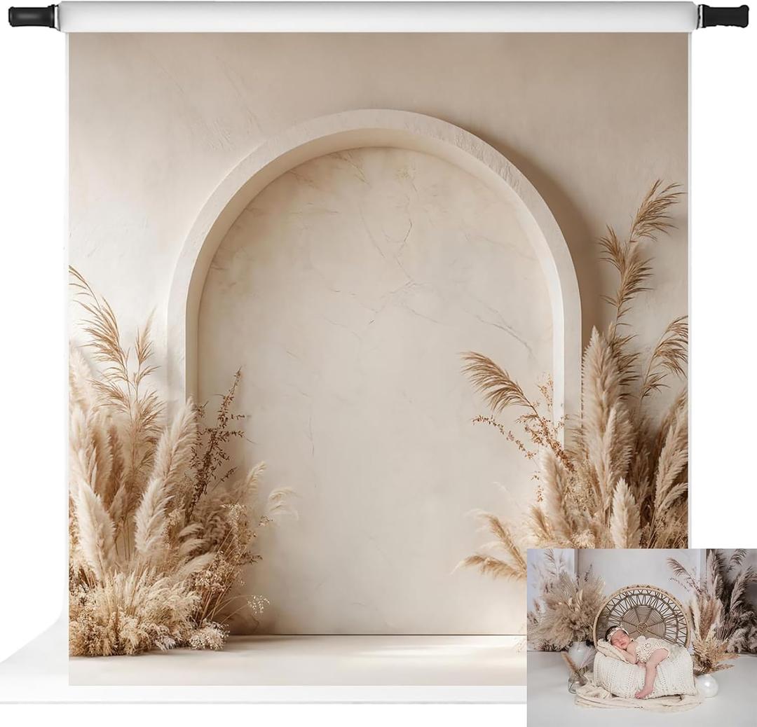 Kate Boho Backdrop Arch Photography Backdrops Beige Wall Maternity Photo Background, 8x8ft