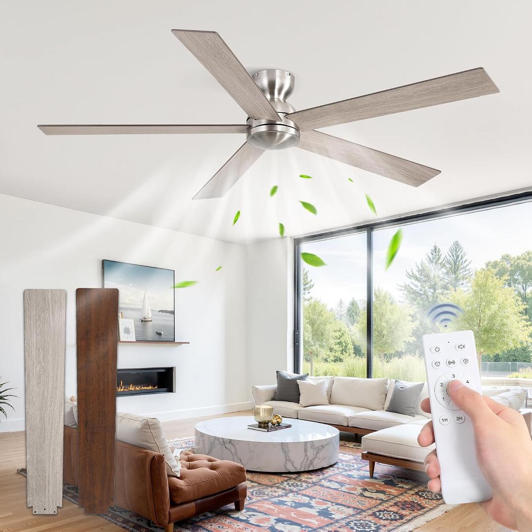 Fanbulous 60 Inch Flush Mount Ceiling Fan no Light, Brushed Nickel, Modern