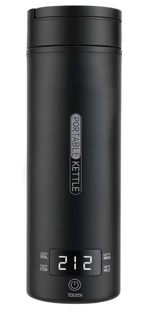 Portable Electric Kettle （120V）, Travel Tea Kettle, 316 Stainless Steel Premium Liner, 4-speed Temperature Adjustment with Auto Shut-off and Boil-Off Protection black