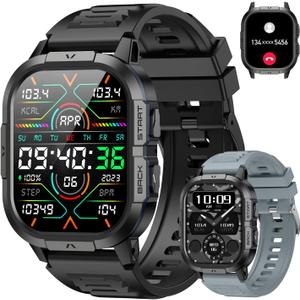 Smart Watch for Men Fitness Tracker: Military Waterproof Make Answer Call Digital Mens Watches Running Step Pedometer Smartwatch Android Phone iPhone Samsung Compatible Sleep SpO2 Heart Rate Monitor (Black)