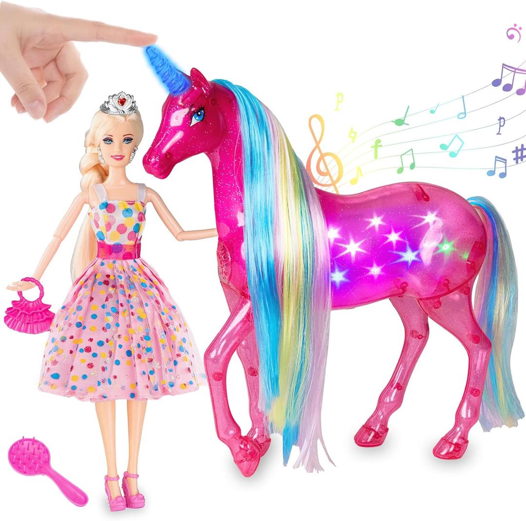 BETTINA Large Unicorn & Princess Doll Set with Lights & Sounds - Magical Unicorn Toys, 11.5 Inch Dolls, Horse Playset, Unicorn Gifts for Girls Ages 3-8