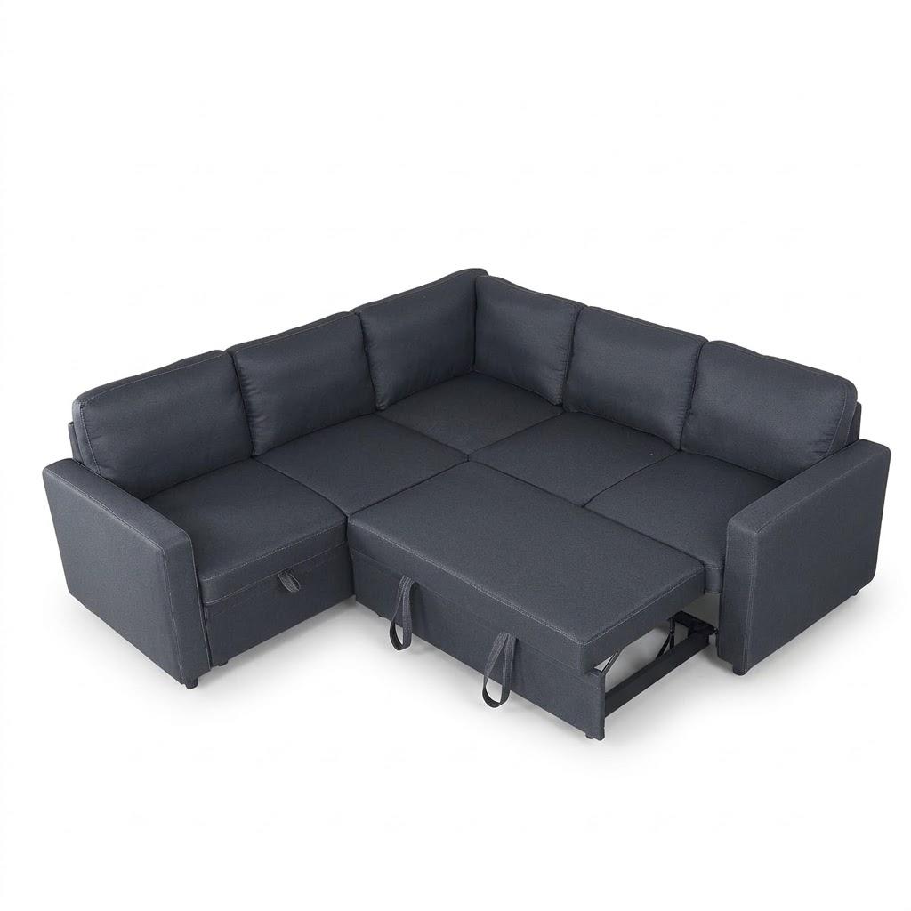 Sleeper Sofa Couch with Pull Out Bed, L Shaped Couch Bed with Storage, Sectional Sleep Couches, Convertible Sleeper Sofa Beds W/Reversible Chaise&Back Cushion for Living Room, Grey (5 Seats)
