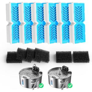 Voluas Dog Fountain Replacement Filters & Sponges, for 1.8gal/236oz/7L Wireless Stainless Steel Pet Water Fountain (6 Filters & 6 Sponges)