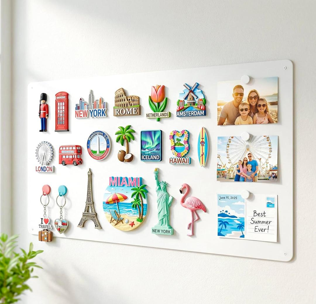 Magnetic Board for Wall 19.7" x 39.4": Extra Large White Display Board for Travel Magnet & Souvenir Collection | Heavy Duty Metal Panel for Mudroom & Kitchen Organization