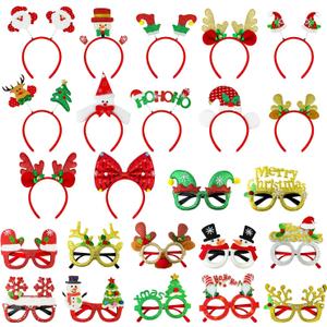 Christmas Party Favors Supplies 24 Pack - Glitter Glasses & Headband Set, Funny Holiday Party Decorations Photo Props, Xmas Costume Eyeglasses Frame & Headwear Accessories Goodie Bag Stocking Stuffers