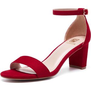 Women Open Toe Low Chunky Short Heels Ankle Strap Block Heel Sandals Party Dress Wedding Pump Shoes (9.5, Red)