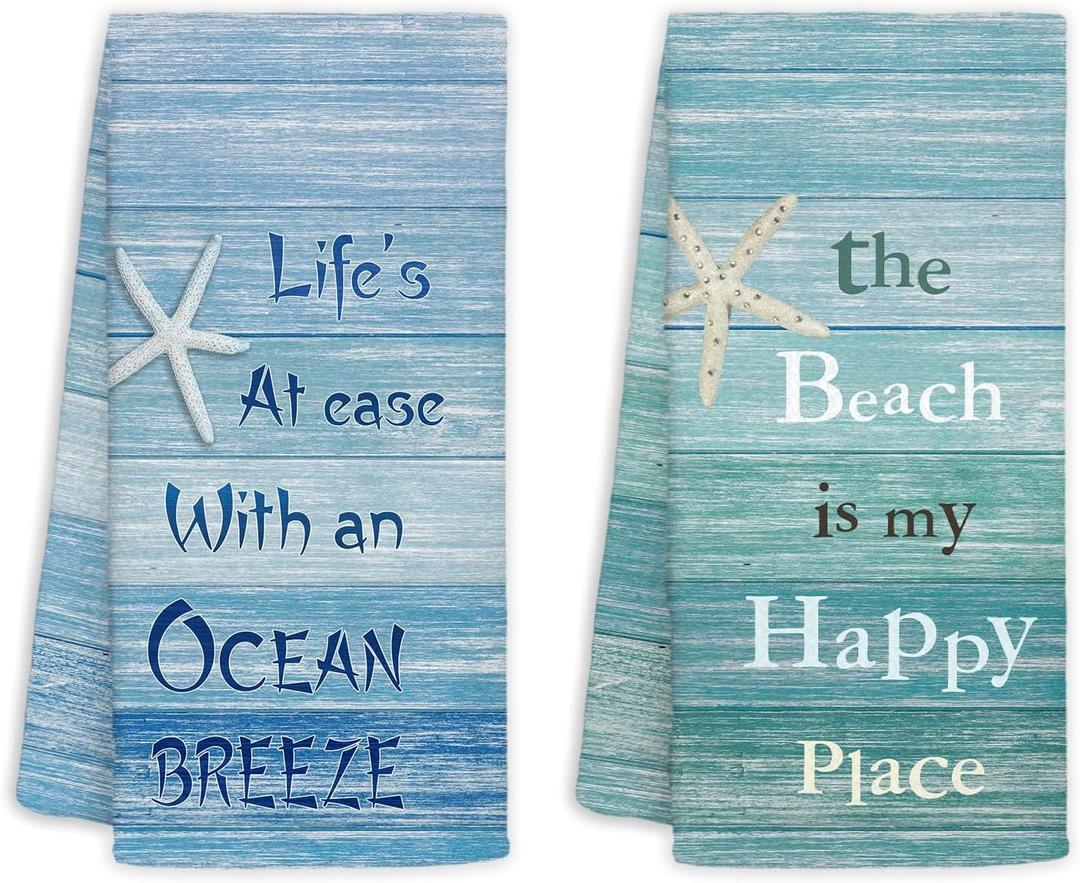 Beach Coastal Decorative Hand Dish Tea Towels for Bathroom Kitchen Set - 2 Pieces 16x24, Coastal Beach Gifts for Women