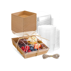 Vesici 153 Pieces Small Charcuterie Boxes with Clear Lids 4.72 Inch Kraft Paper Mini Charcuterie Box, 2 oz Plastic Containers for Dessert Sauce Sandwich Cookie Sushi Cake Slice Strawberries