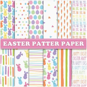 Whaline 60 Sheets Easter Pattern Paper Pastel Scrapbook Paper Double-Sided Collection Bunny Rabbit Egg Decorative Craft Paper For DIY Card Making Photo Album Junk Journal Decor, 5.5 x 8.3 Inch