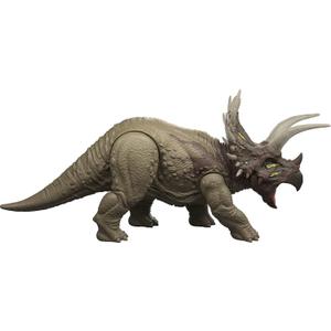 Mattel Jurassic World Wild Roar Triceratops Dinosaur Action Figure Toy, Roar Sounds & Attack & Lights, Scan Code for Digital Play, 12.2 inches