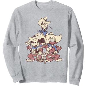Disney Mickey And Friends Vintage Cowboy Western Group Sweatshirt (Small, Heather Grey)