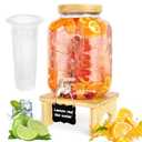 2 Gallon Drink Dispenser with Stand，Glass Beverage Dispenser With Wood Stand, 18/8 Stainless Steel Spigot and Labels Large Water Drink Dispensers for Parties, Lemonade,Juice, Tea