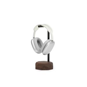 Oakywood Handcrafted Wooden Headphone Stand for Desk - Solid Natural Wood - Powder Coated Steel Base - Wood Headphone Holder – 11x28 cm (4.3x11 inches) Walnut