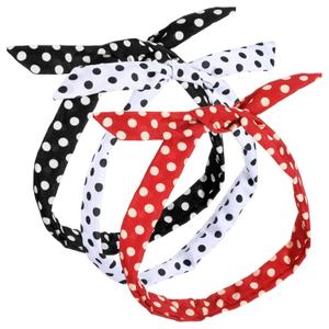 3ps Polka Dot Headbands for Women, Polka Dot Headband, Vintage Wire Headbands, 50s Costume Hair Accessories for Women and Girls(Black, White, Red