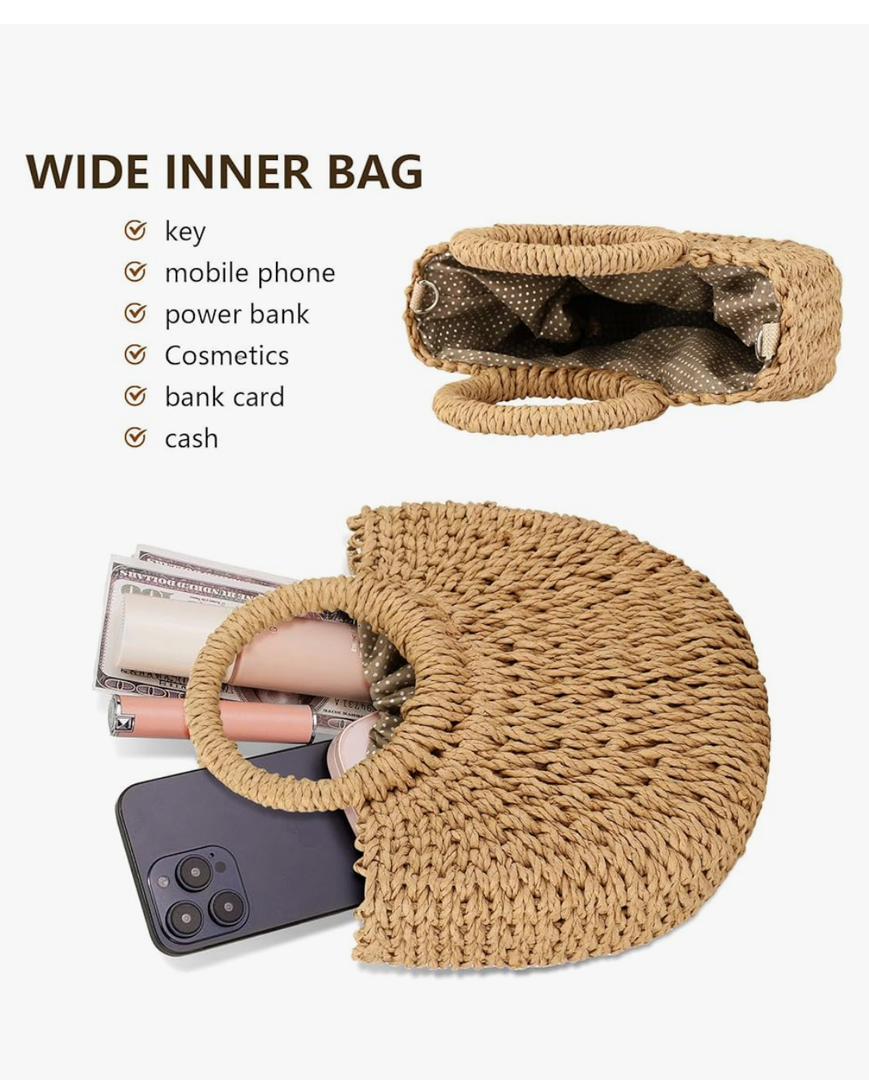 FENBEN Straw Hobo Bags for Women Small Crossbody Bag Beach Purse Weave Shoulder Handbag Rattan