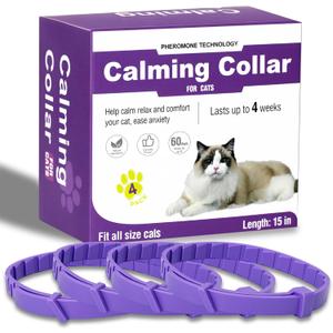 Cat Calming Collar, Pheromone Anti-Anxiety Treatment, Water Resistant, 4 Pack (Purple)