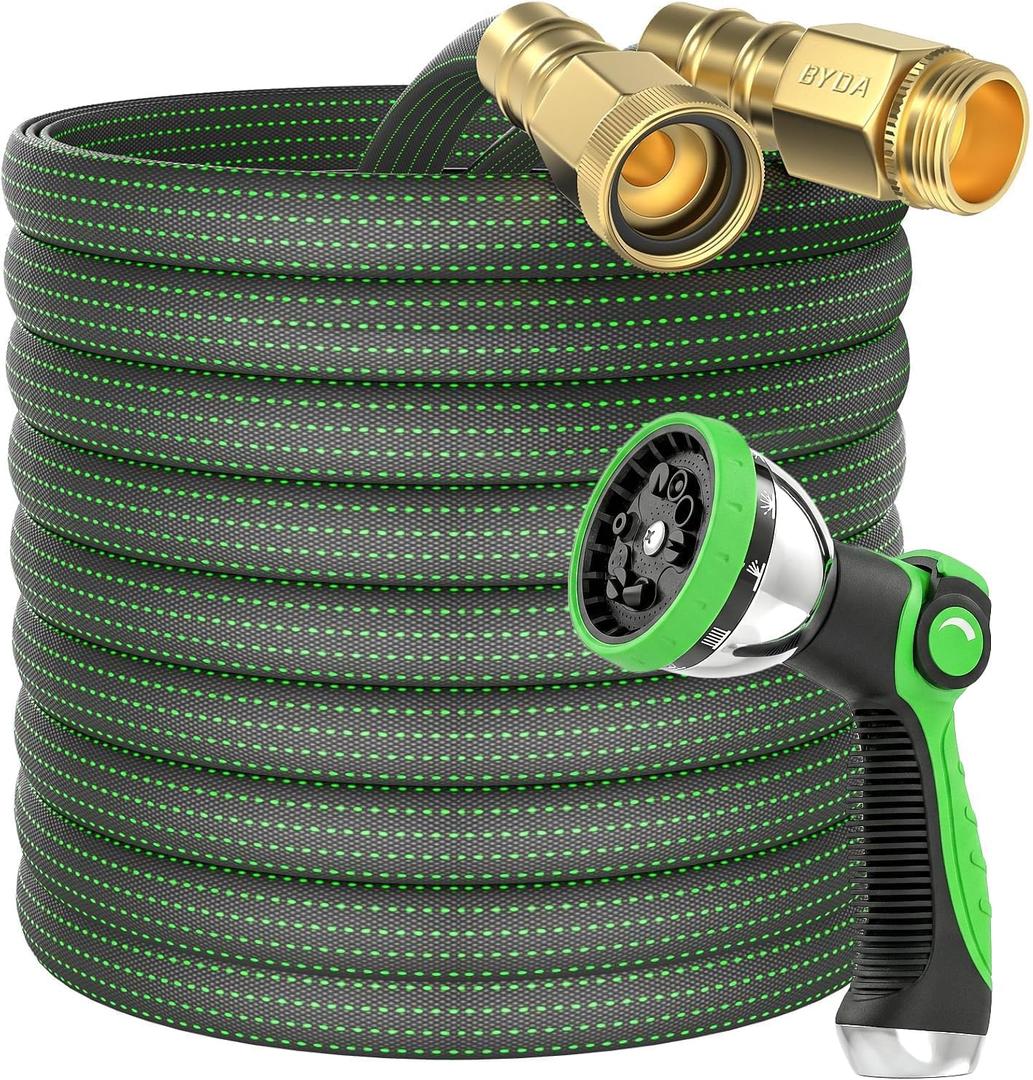 30ft Lightweight Flexible Garden Hose+Sprayer Nozzle,Non-kink Hose,Solid Brass Fitting for Boats, RV Water Hose,Marine Washdown,Lawn,Garden,Leakproof TPE Hose(GreenBlack, 30 FT)