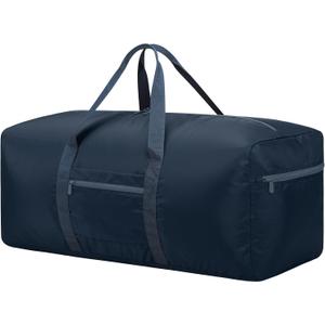 Foldable Duffle Bag for Travel - 75L Large Spare Travel Duffel Bag Lightweight with Trolley Sleeve - Navy