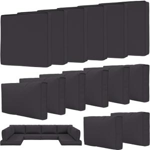 Tounosnt 14 Pcs Outdoor Patio Cushion Covers, Replaceable Waterproof Furniture Covers, Outdoor Non-Slip Covers with Zippers, Couch 3 Sizes, Covers Only, Black