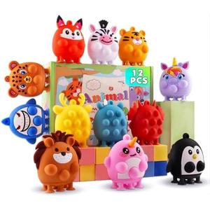ChildFun 12 PCS Party Favors for Kids, Silicone Animal Pop Fidget Toys with Suction, Birthday Gifts for Boy Girls, Treasure Box Toys, Goodie Bag Stuffers, Prizes for Kids, Pinata Stuffers