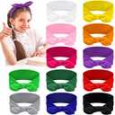 Giegxin 12 Pack Colorful Polyester Cloth Headbands for Girls Removable Rabbit Ear Bow Hairbands Hair Accessories, 12 Colors (Multicolor)