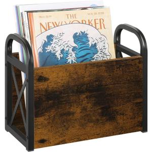 YINMIT Magazine Holder, Magazine Rack Floor, Magazine Storage Basket, Folder Organizer Bin for Books, Newspapers, Tablets (Small, Rustic Brown)